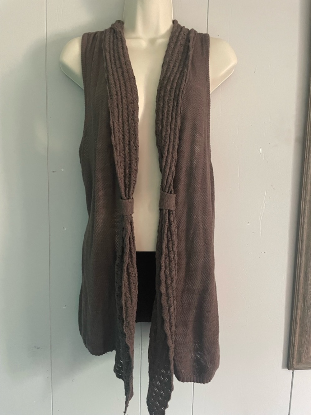 Maurices Brown Sleeveless Open Knit Cardigan Vest